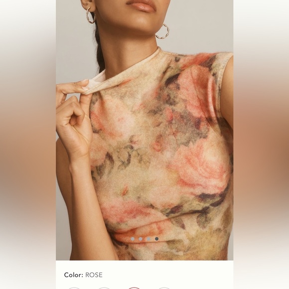 NWT new by Anthropologie cap sleeve mock neck cashmere sweater top XXS floral - Picture 10 of 15
